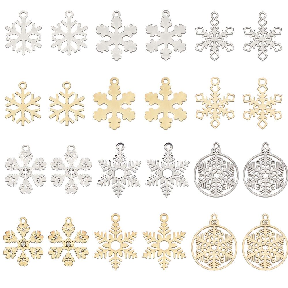 9411 1 Box 24Pcs Snow Charms Snowflake Charms Christmas Winter Stainless